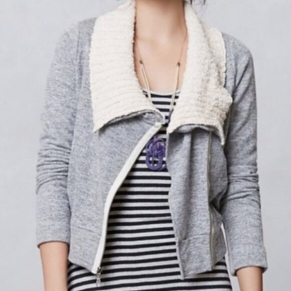 ANTHROPOLOGIE DOLAN Knit Sweater Cowl Neck Moto Jacket Heathered Gray - Size M - Picture 1 of 16